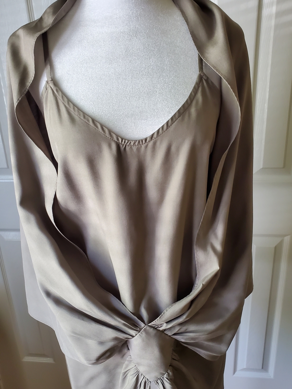 Satin Taupe Camisole with V-Neck - Women's Elegant Slip Top